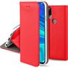 Moozy Cover per Huawei P Smart 2019, Honor 10 Lite, Rosso - Custodia a Libro Flip Smart Magnetica con Appoggio e Porta Carte