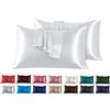FARFALLAROSSA Set di 2 Federe in Raso 40 x 80 cm Argento, Federa Cuscino Letto Morbida e Setosa al Tatto, Chiusura a Busta, Antiacaro e Ipoallergico, Protezione Capelli e Pelle & Antirughe