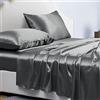 Jemiipee Completo Lenzuola Raso Matrimoniale Tinta Unita 180x200x36 cm - Lenzuola Sotto con Angoli Matrimoniali, Lenzuolo Sopra, 2 Federe - Biancheria da Letto Satin 4 Pezzi - Grigio Scuro