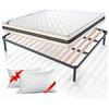 EVERGREENWEB MATERASSI & BEDS Evergreenweb - Kit Rete e Materasso Matrimoniale 160x200 Alto 20cm con COPPIA CUSCINI Memory INCLUSI Set Letto Materasso a MOLLE in ACCIAIO e WaterFoam EXTRA COMFORT + Rete a Doghe in Legno ORTOPEDICA