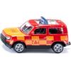 Siku 1568, Auto dei Pompieri Land Rover Defender, Auto Giocattolo, Metallo/Plastica, Rosso/Giallo, Gancio di Traino, Ruote in Gomma, Barra Luminosa Blu