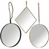 DRW Set di 3 specchi in metallo e gancio di corda in oro 35 x 35 cm, 40 x 40 cm e 50 x 50 cm
