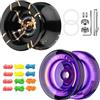 YOSTAR Yoyos Pack, plastica Responsive JoJo K2 cristallo viola, metallo Unresponsive JoJo N11 nero oro, Dual Purpose Yoyo per bambini principianti, Trick Yo yo con cuscinetti lisci