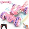 Fosgoit Macchina Telecomandata Regalo per Bambine 6 7 8 9 10 11 12 Anni, 1:18 Auto Telecomandata 4x4 con Mano e Luce Spray LED 360 Rotazione RC Stunt Car, Rosa