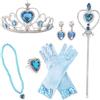 AWAVM Set di 6 pezzi per costume da principessa, corona, orecchini, bacchetta magica, anello, collana, guanti (blu)
