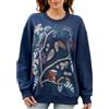 Seasonal Camicia da Donna con Ricamo Bohémien, a Maniche Lunghe, Stile Hippie,713-blu, M