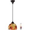 Uziqueif Tiffany Lampada a Sospensione,Plafoniera a Sospensione da 8, Paralume in Vetro, per Cucina, Lampadario Vintage per Sala da Pranzo, Soggiorno, Altezza Regolabile