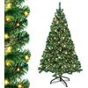 UISEBRT Albero di Natale con Luci LED Albero Natalizio Artificiale in PVC Verde, Supporto in Metallo, per Decorazioni Natalizie, 210cm