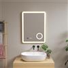pro.tec Specchio LED da Parete Specchio Rettangolare da Bagno Antiappanamento Lente Ingranditore Orologio Luce Bianca Regolabile con Sensore Tattile 60 x 80 cm Cornice Dorata