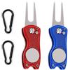 Kiuiom Forcelle da Golf Strumento di Marcatore, Golf Divot Tool,Forcelle da Golf,2PC Pieghevole Forchetta con Moschettoni Strumento Divot da Golf per Riparazione di Tappeti Erbosi Verdi Golf(Rosso,Blu)
