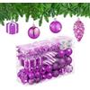 Relaxdays Palline di Natale, Set 72 Palle Natalizie Opache, Lucide, Glitterate, Pigne, Cuori, Regali, Plastica, Viola