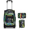 Mitama Trolley DR Junior Scuola Mitama, Con Mega Scomparto, Nero e Verde, Bambino Ragazzo + Astuccio Scuola 3 Scomparti con Contenuto 47 pz