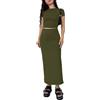 amropi Donna Estivo 2 Pezzi Completo Tuta Crop Top a Maniche Corte e Bodycon Gonna a Spacco Set Verde Militare, S