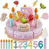 HERSITY Torta Compleanno Legno Giocattolo Doppio Strato, Torta Finta Gioco Accessori Cucina Giocattoli Set Taglio Cibo Bambini, Giochi di Ruolo per Bambina 3 4 5 Anni
