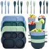 CSYY Set di stoviglie infrangibili per 4 persone, piatti e ciotole divisi, per bambini, riutilizzabili, in plastica, tazze, ciotole, set di posate per campeggio, bambini (colore scuro)