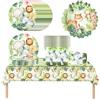 Doyomtoy 61 pezzi Set da tavola per feste con animali della giungla con tazze, tovaglioli, piatti, tovaglie per feste di compleanno per bambini, riunioni e matrimoni fino a 20 persone!