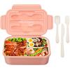 Bibury Porta Pranzo, Lunch Box Prova di Perdite, Bento Box con 3 Scomparti e Posate(Forchetta e Cucchiaio), Portapranzo, Sicuri per Microonde e Lavastoviglie - Rosa