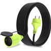 MutecPower 10m Cavo di prolunga con presa Schuko per uso esterno IP44 H05RR-F3G 1,5mm² presa con contatti di protezione cavo in gomma da esterno 10 metri nero/verde