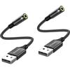 MOSWAG Adattatore jack da USB a audio (2 pezzi), adattatore audio jack per scheda audio esterna con convertitore stereo Aux da 3,5 mm compatibile con cuffie, PC, laptop, Linux, desktop, PS4