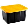 ACAN Tradineur - Scatola portaoggetti impilabile con coperchio, in plastica, cassetto, multiuso, per la casa, realizzata in Spagna (giallo e nero, 17 litri, 39,5 x 31,5 x 22 cm)