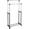 BAKAJI Stand Appendiabiti Allungabile Telescopico Doppio con Ruote Girevoli 80 x 40 x 90/165 cm Regolabile Attaccapanni Negozio Casa Hotel, in Acciaio Cromato e ABS (Doppio)