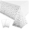 YAAVAAW 2 tovaglie usa e getta da 137 x 274 cm, colore bianco e argento, tovaglia rettangolare in plastica per picnic, baby shower, matrimoni, Natale, feste di compleanno