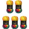 Wollbiene 5 gomitoli di lana Batik da 100 g, 500 g, con gradiente, multicolore (5910 arcobaleno)