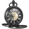 TREEWETO Orologio da tasca da uomo con catena, stile retrò, con doppio coperchio, anticato, con numeri romani, per papà, nonno, compleanno, anniversario, Nero