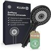 KLUDI-X3 Soffione doccia universale a risparmio idrico come opzione, doccino per doccia con 3 tipi di getto (corpo, capelli, pelle), soffione facile da pulire Ø 11,7 cm, doccia soffione nero opaco
