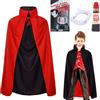 Winwild 3Pcs Vampire Costume Kids Set, 120 cm di mantello da vampiro per Halloween con denti da vampiro e sangue finto, 9-12 anni mantello nero rosso da vampiro, mantello da dracula, costume di Halloween