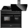 GURARI Fornello elettrico GCH E 912 DF BL+GCH S 411 90 BL PRIME N, fornello elettrico 90 cm con 1 estrattore telescopico, doppio forno+cappa aspirante 90 cm