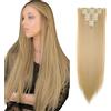 Elailite Extension Capelli Clip Lisci 8 Fasce Separate Full Head Fibre Hair Sintetici Finti Calore Resisitente Posticci Donna 58cm 140g # Biondo/Biondo Chiarissimo