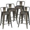 COSTWAY Set di 4 Sgabelli da Bar da 79 cm, Impilabile Sedie da Cucina Alto, in Metallo, con Schienale Rimovibile, Poggiapiedi, Design Industriale (Bronzo)