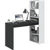 Dmora - Scrivania Denton, Scrittoio multifunzione reversibile con libreria 5 ripiani, Tavolo da studio o ufficio porta PC portalibri, 120x53h144 cm, Bianco e Antracite