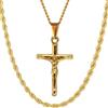 DVRK® Set 2 Collane Uomo Oro 18k con Base in Acciaio Inossidabile 316L - Collana Uomo Oro Cordino e Collana Crocifisso Resistente all'Acqua - Catenina, Gioelli, Regalo