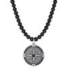 GAVU Collana Uomo Pietre Naturali, Collana Perline di Onice da Uomo con Ciondolo Bussola 60cm