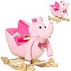 HOMCOM Cavallo a Dondolo per Bambini 18+ Mesi a forma di Elefante con Rotelle, Cintura e Schienale, Cavalluccio a Dondolo in Peluche, Legno e Acciaio, 60x35x45 cm, Rosa