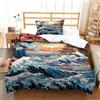 SkyClouf Onde in stile giapponese Stampa Tridimensionale Lenzuola Set Da Letto Copripiumino Fibra Ultrafine Incassate Con Cerniera Morbido Al Tatto E Maneggevole Single（135x200cm）