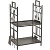 DecHome Portalegna in Ferro Battuto con Attrezzi per Camino e Manici Base Porta Legna Rialzata e Decori 51.5x33x77cm Nero