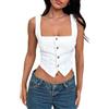 FZKun Gilet Di Jeans Da Donna - Senza Maniche Collo A Barca Bottoni Gilet Corto Canotta In Jeans Giacca Attillata Senza Schiena (l,Bianco)