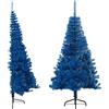 vidaXL Albero di Natale Artificiale a metà con Supporto Blu 180 cm PVC