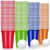 LATERN 100 Pezzi Bicchieri di Plastica Riutilizzabili, 480ml Tazze da Birra-Pong con 25 Coppe Rosse, 25 Coppa Blu, 25 Coppa Verde, 25 Coppa Arancione, 10 Giochi Palline da Ping Pong per Gioco Festa