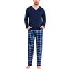 Bresdk Pigiama Uomo Cotone Lungo Leggero Invernale Caldo Manica Lunga Pigiami Lunghi Invernali 2 Pezzi, Blu Navy, XL