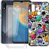 JIENI Cover per Zte Blade A51 Custodia + 2 Pezzi Vetro Temperato Pellicola (6.52), Black Silicone Custodie Protettivo Cartoon Case Morbido TPU Guscio Copertura - Demone Cartoon