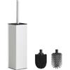 BVL Scopino WC in Metallo Bianco, Scopino per WC in Silicone, Scopino wc e Supporto Inclusi 2 Testine Autoportanti Quadrato