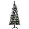 HOMCOM Albero di Natale Innevato Artificiale 150cm con Bacche Rosse e Pigne Bianche, Base Rimovibile Pieghevole, 408 Rami