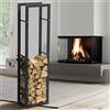 BAKAJI Portalegna Verticale Supporto Scaffale Rettangolare in Metallo Porta Legna da Interno Esterno Legnaia Casa Giardino per Camino Caminetto Stufa Design Moderno (150 x 25 x 40 cm)