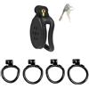Crysore Gabbia di castità piatta maschile con 4 anelli per il pene Gabbia di castità leggera per uomini con design a serratura invisibile Giocattoli del sesso per uomini, coppie (II Generation,Black)