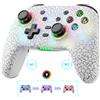 Koiiko Wireless Controllers for Switch/PC/PS-4, Unique LED Cracked Design for iOS Android Switch Remote, Bluetooth Game Gamepad Joystick for iPhone/Switch Lite/Wired PC with Programmable - White