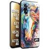 CUSTOMIZZA - Custodia cover nera morbida in tpu compatibile per Oppo A57 - A77 - A57S - A77S (4G) animali color cavallo horse viso colori vibranti disegnato schizzo